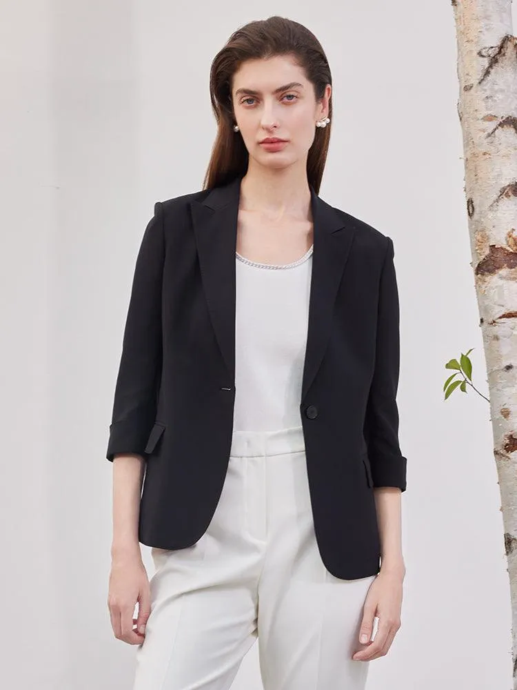 Black 32 Momme Mulberry Silk Slim Blazer